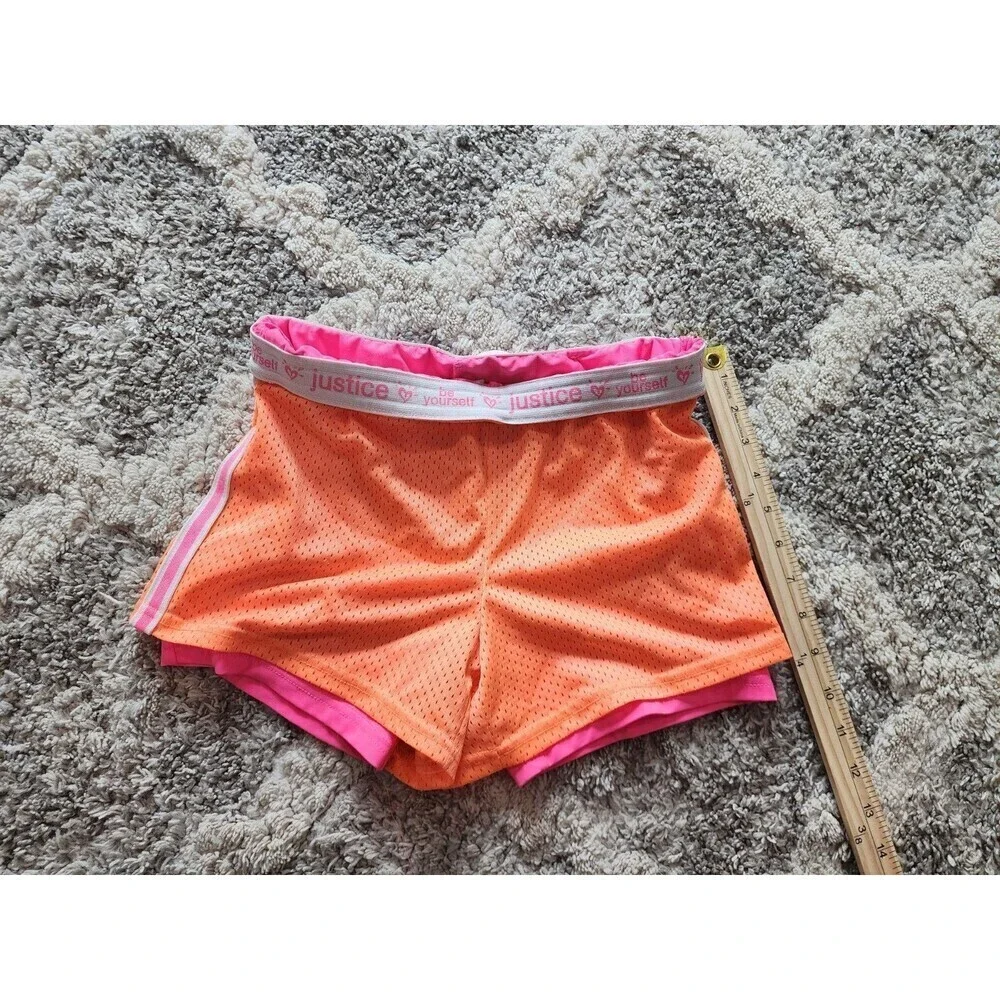 Justice Girls Running Shorts Neon Orange Pink Sz 12 Lined